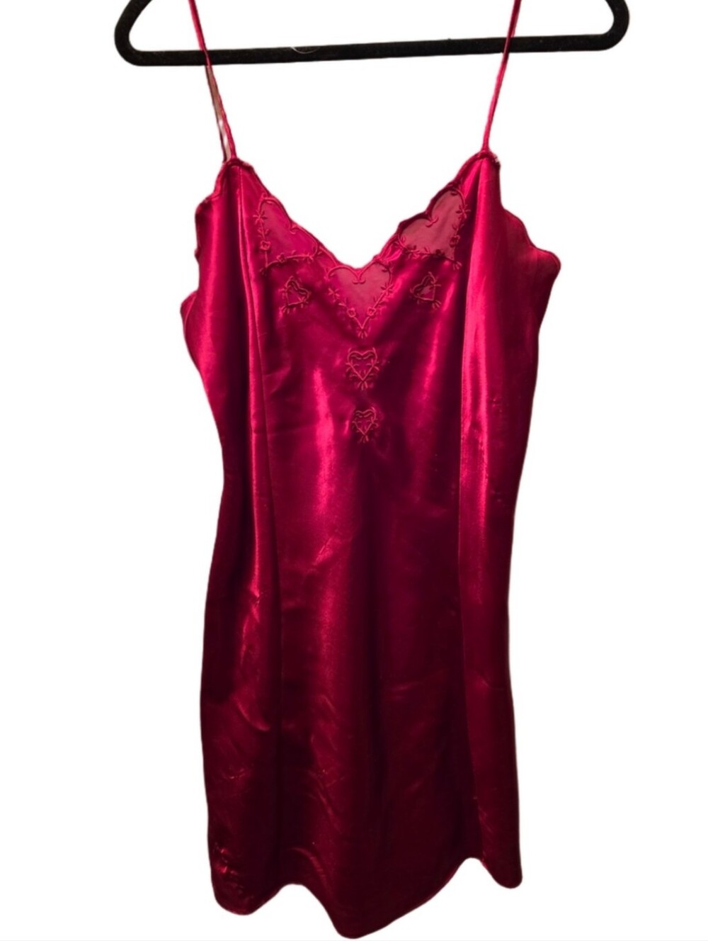 Vintage Y2K Gloria Vanderbilt Red Satin Slip Dress Embroidered Lingerie M